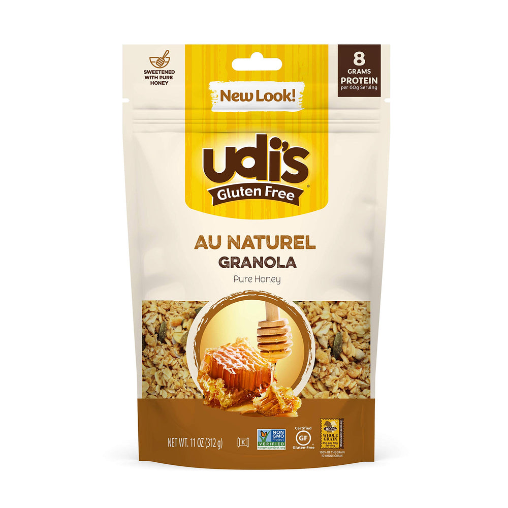 Udi's Gluten Free Au Naturel Granola bowl with berries boosts a dairy-free breakfast