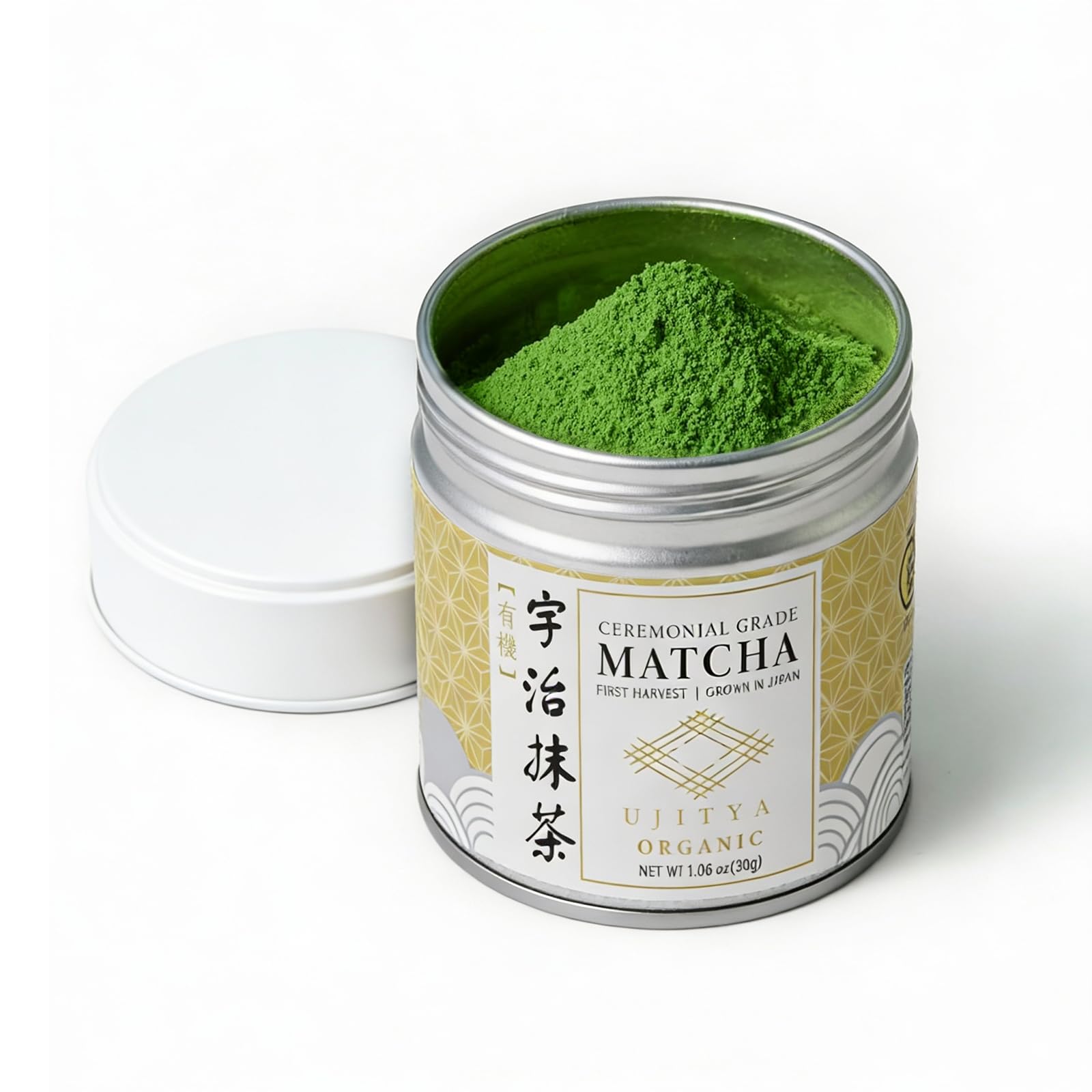 UJITYA ceremonial-grade matcha tin front for authentic tea rituals