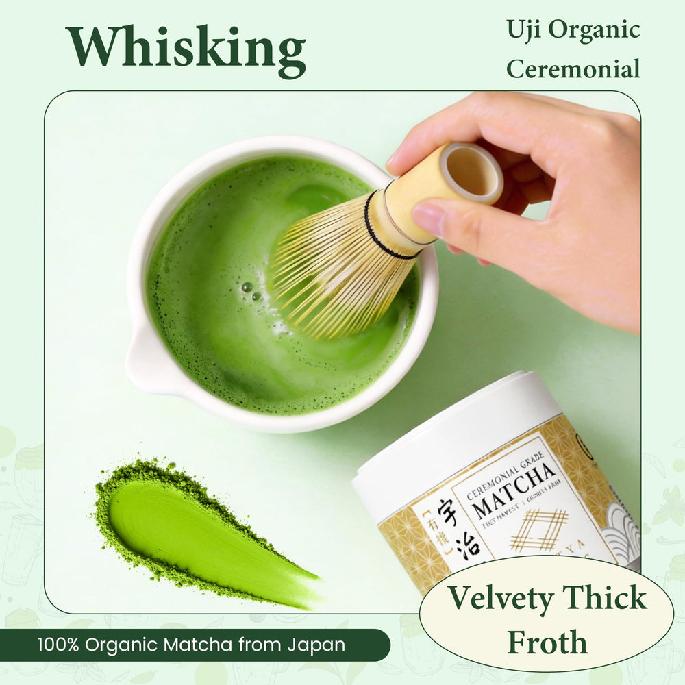 UJITYA matcha whisking in a bowl creates smooth foam