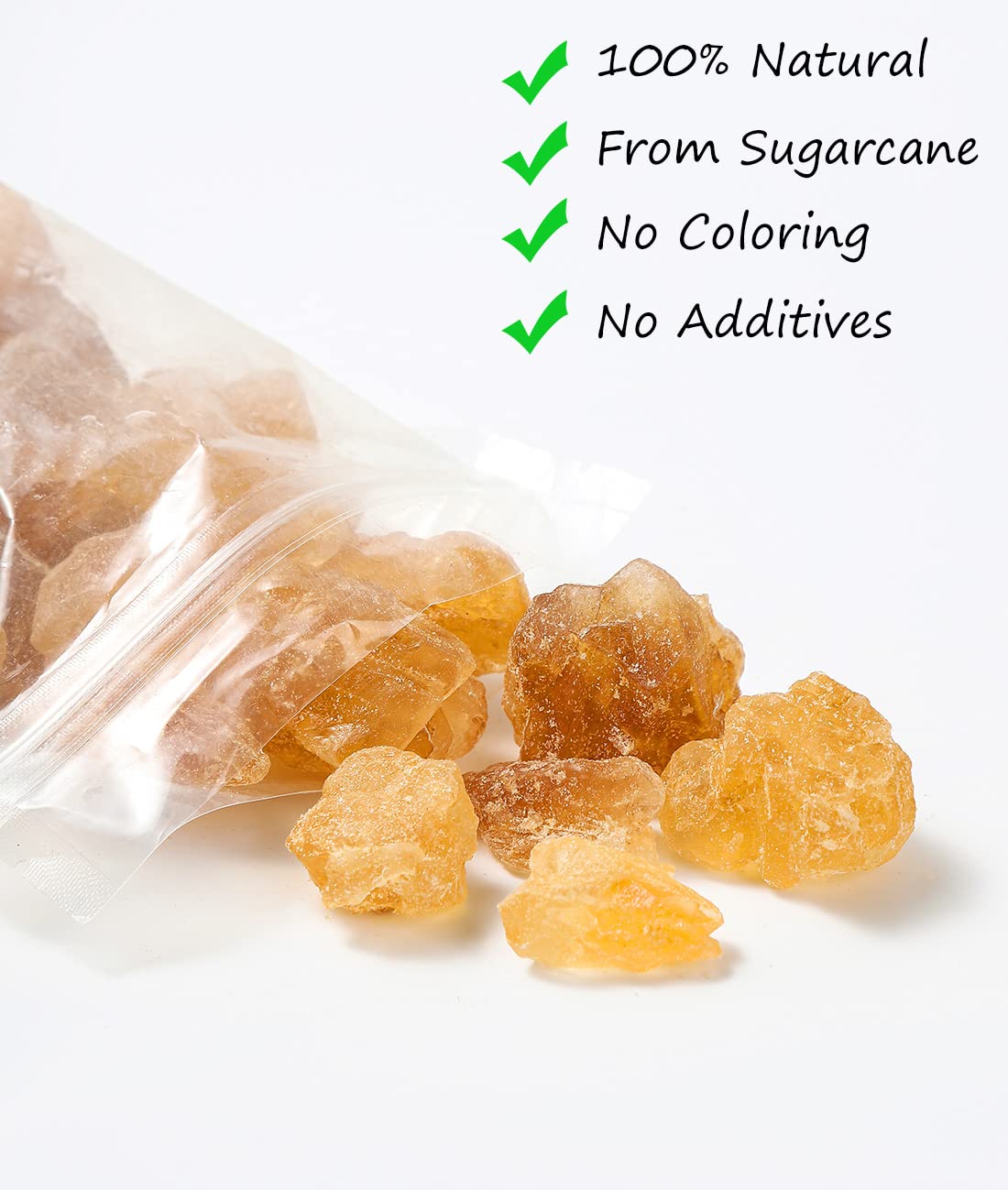 ULTHMOK amber sugar crystals stacked to highlight premium quality.