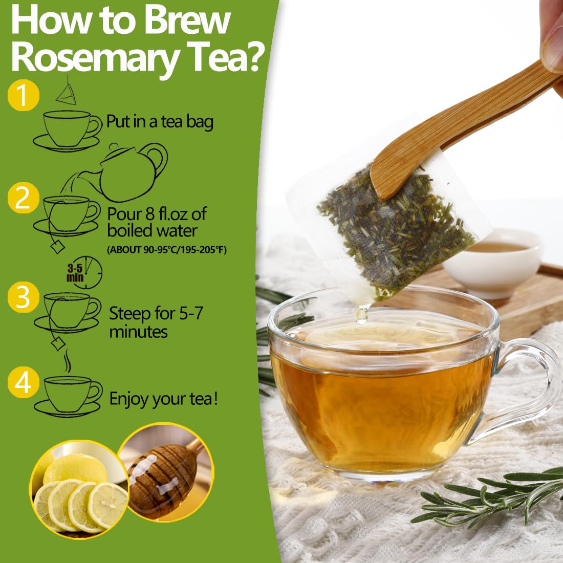 ULTHMOK brewed rosemary tea in a cup with a warm hue.