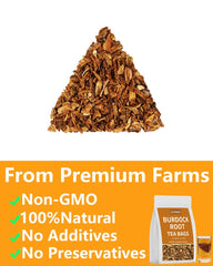 ULTHMOK Burdock Tea Bags close-up highlights caffeine-free, mellow brew.