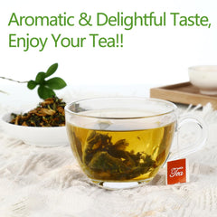 ULTHMOK dandelion leaves tea bags closeup with natural ingredients.