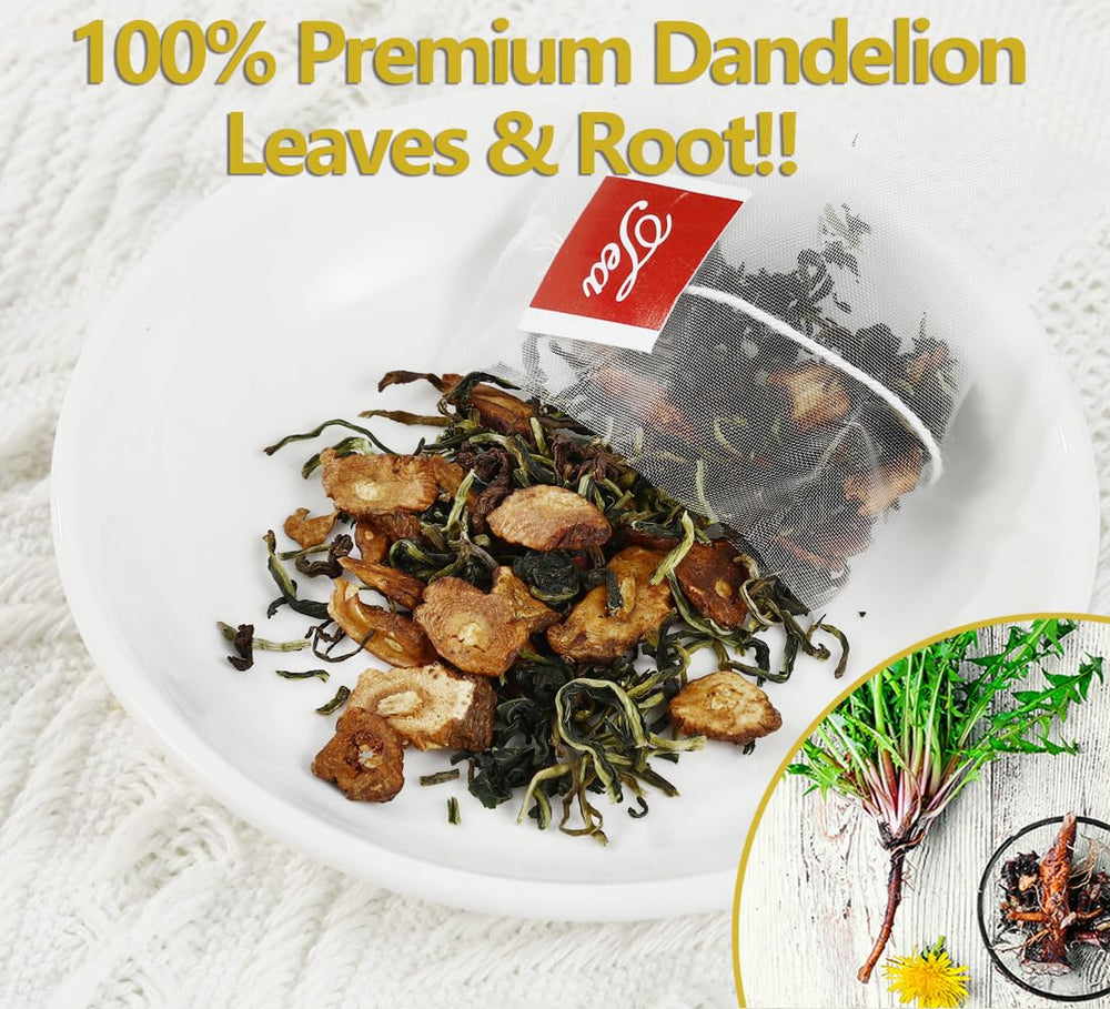 ULTHMOK Dandelion Tea Bags overview highlights caffeine-free, sun-dried leaves for clean sipping.