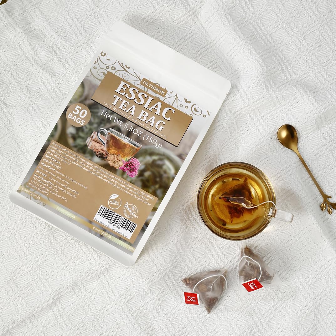 ULTHMOK Essiac Tea lifestyle shot invites relaxing tea moments.