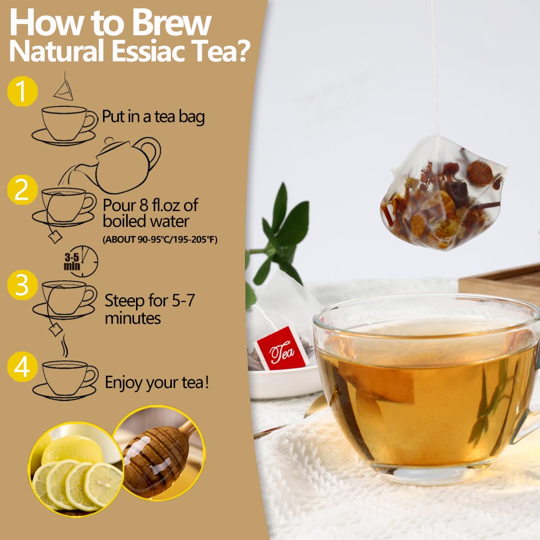 ULTHMOK Essiac Tea packaging box closeup emphasizes natural ingredients.