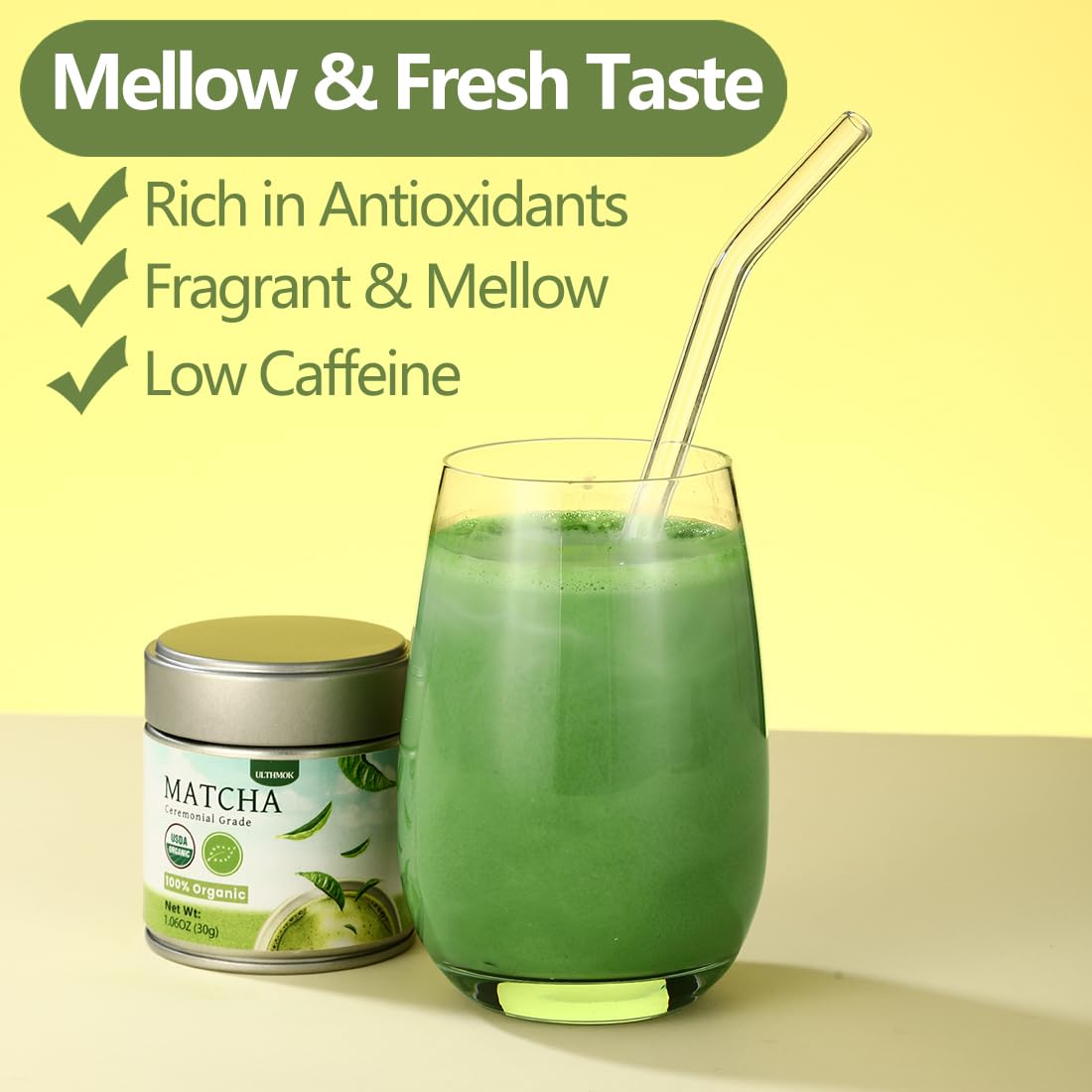 ULTHMOK matcha latte preparation with smooth, mellow taste.