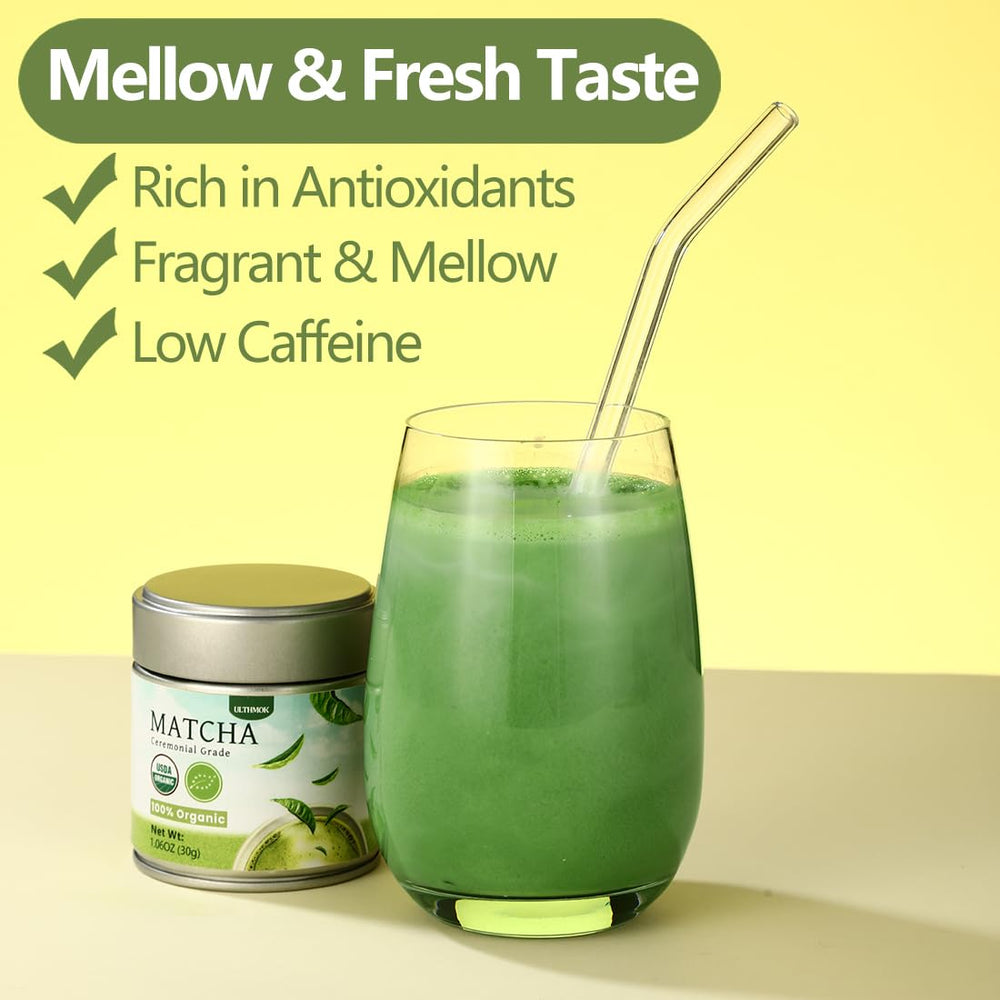 ULTHMOK matcha latte preparation with smooth, mellow taste.