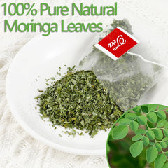 ULTHMOK moringa tea bags close-up leaves, pure and additive-free.