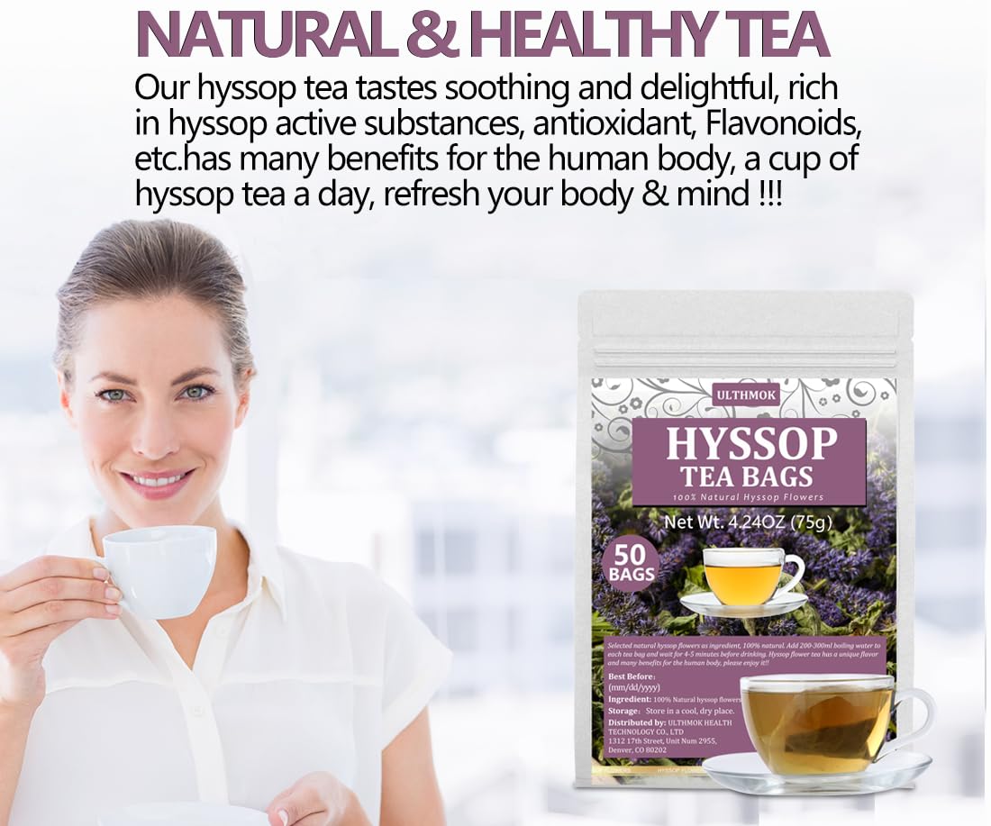 ULTHMOK no-additives label on tea bag representing pure hyssop.