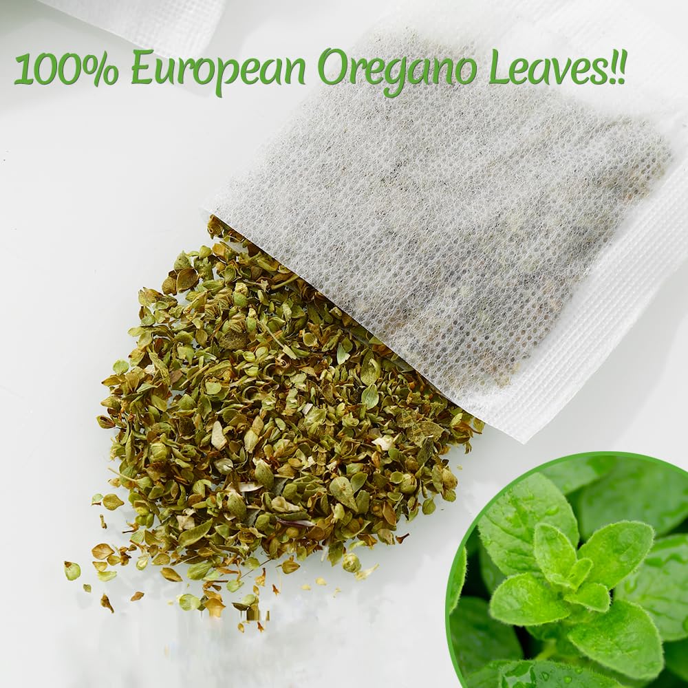 ULTHMOK oregano tea bags closeup leaves showing natural, chemical-free oregano