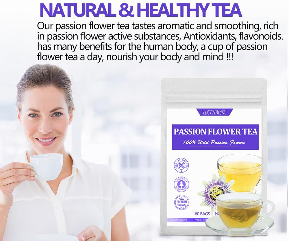ULTHMOK Passion Flower Tea Bags ingredients display, pure single-ingredient formula.