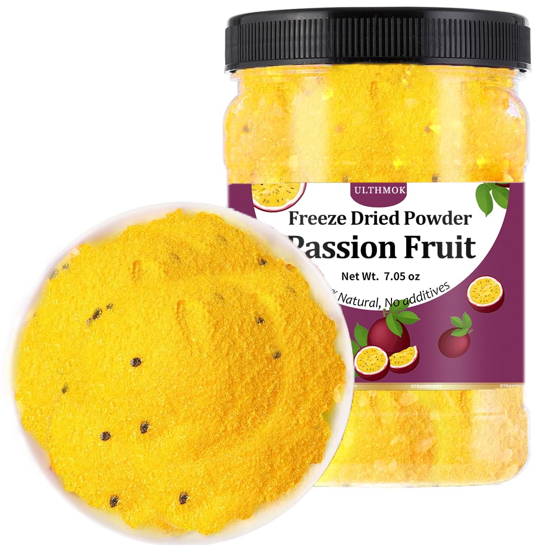 ULTHMOK Premium Freeze Dried Passion Fruit Powder package front showing natural ingredients quality