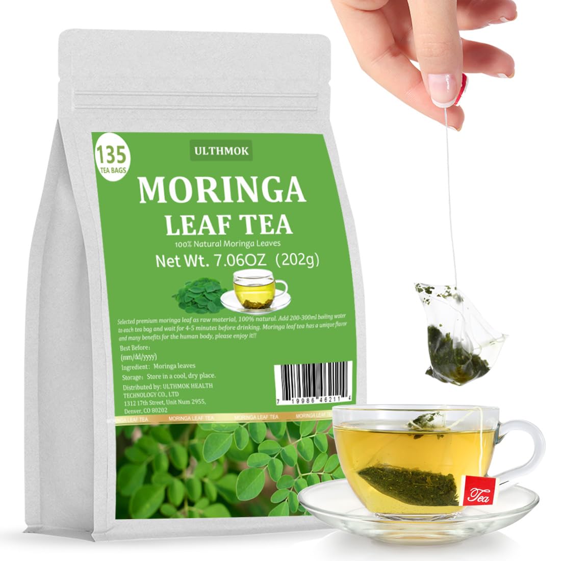 ULTHMOK premium moringa tea packaging shown, ideal for daily wellness ritual.