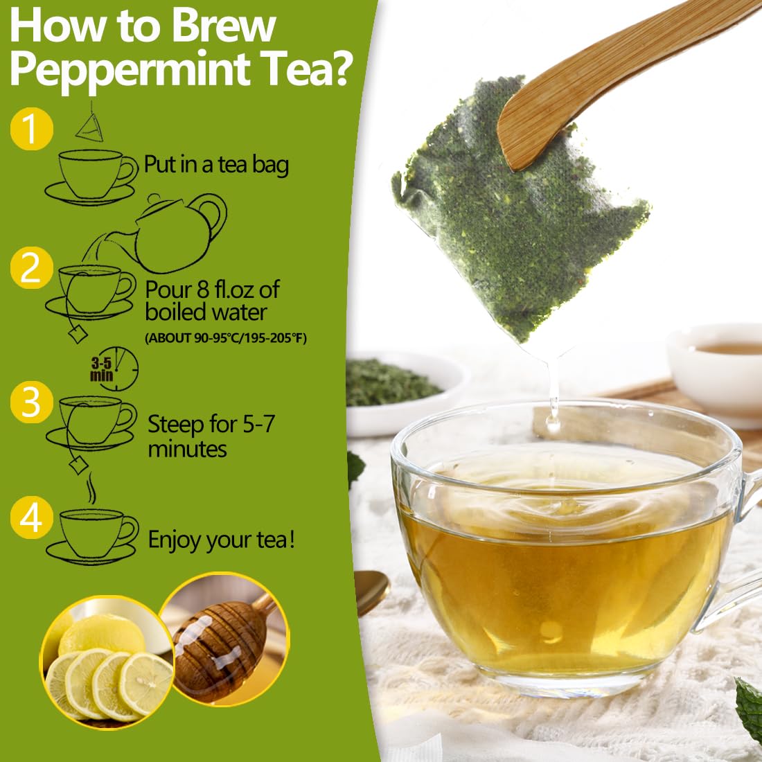 ULTHMOK product packaging label highlighting natural peppermint leaves and caffeine-free blend.