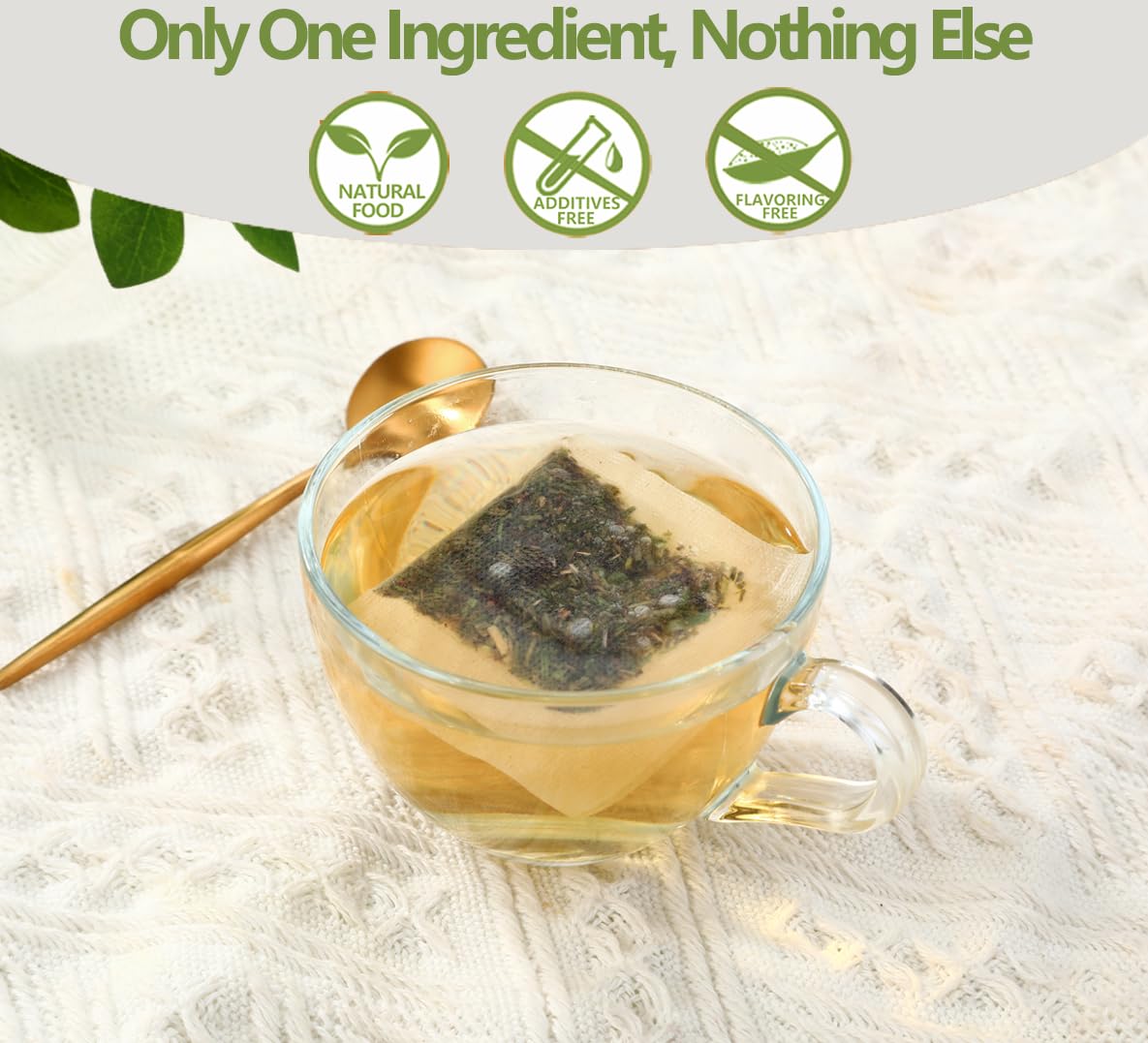 ULTHMOK steeping horsetail tea cup illustrates aromatic, caffeine-free brew.