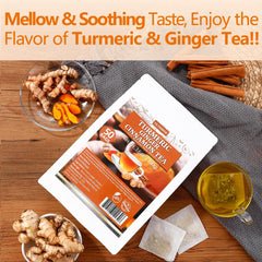 ULTHMOK tea bags close-up reveals the turmeric-ginger-cinnamon trio.