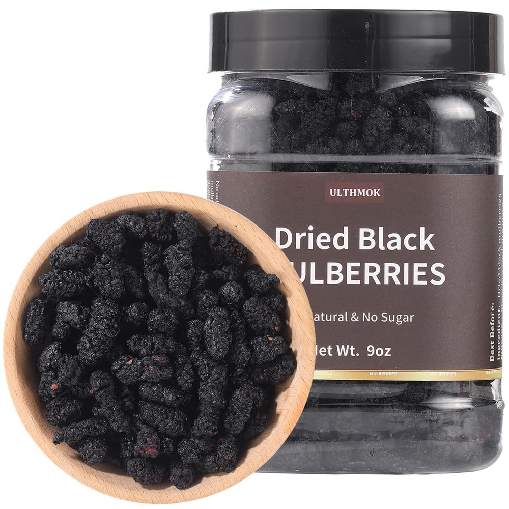 ULTHMOK top-grade dried black mulberries 9oz pack for snacking and tea