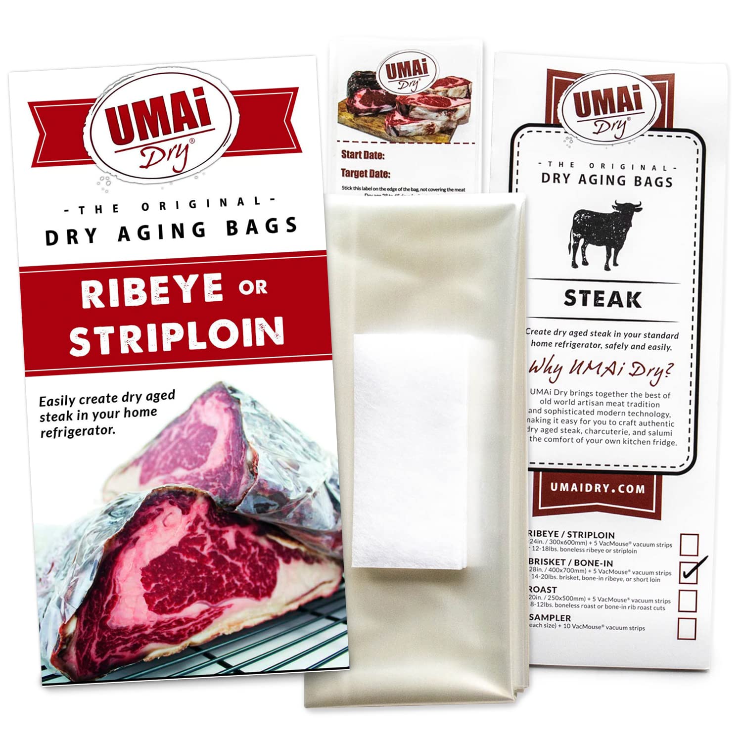UMAi Dry aging bag 12x24 ribeye—accommodates large ribeye for home aging.
