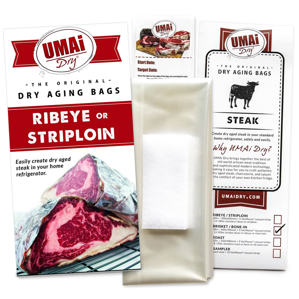 UMAi Dry aging bag 12x24 ribeye—accommodates large ribeye for home aging.