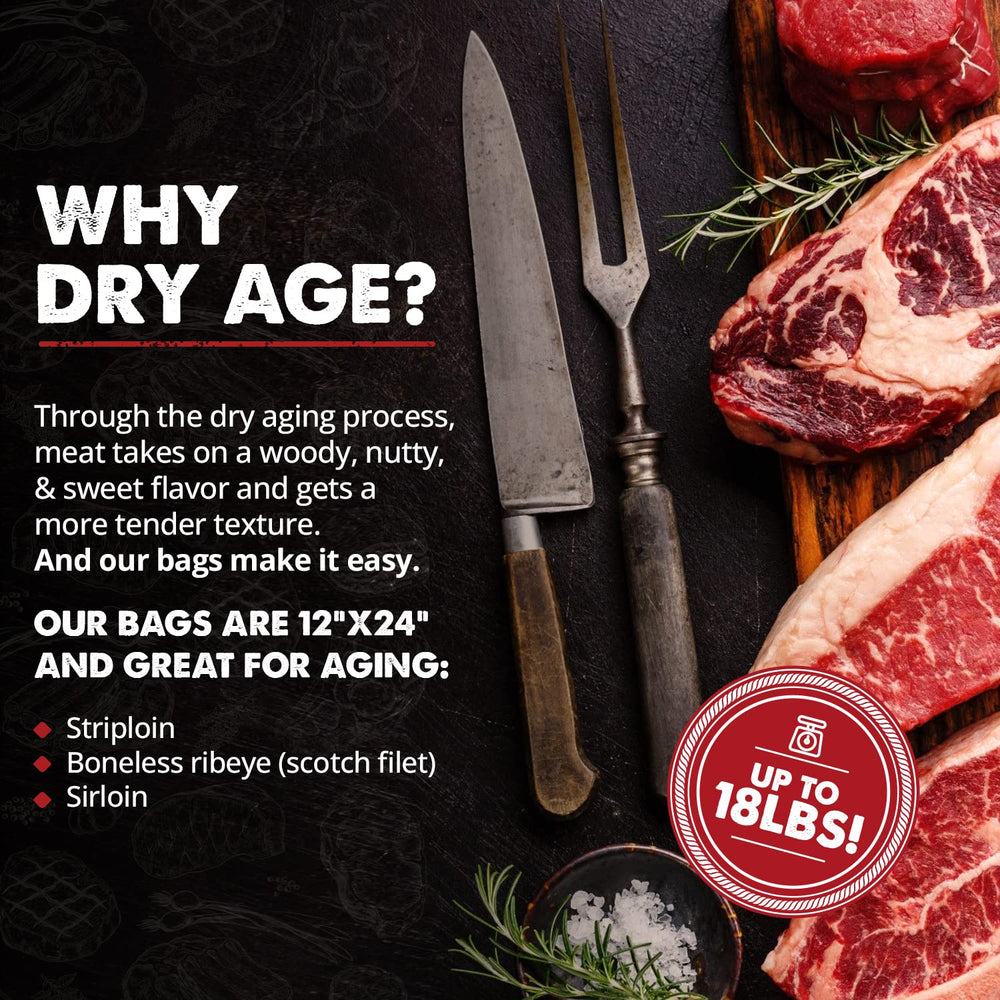 UMAi Dry aging bag 12x24 striploin—ideal size for striploin aging at home.