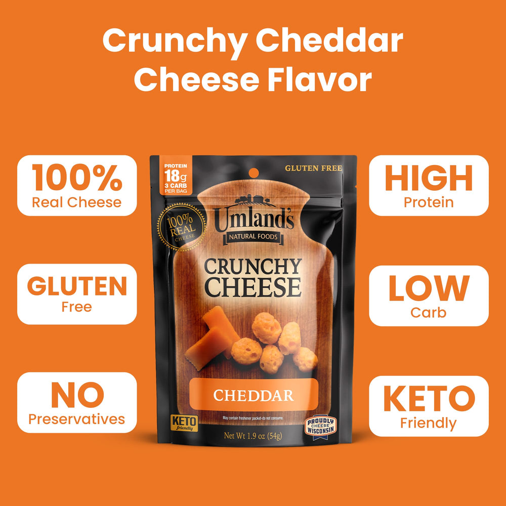 Open Umland's Crunchy Cheese bag ready for travel and quick snacking.