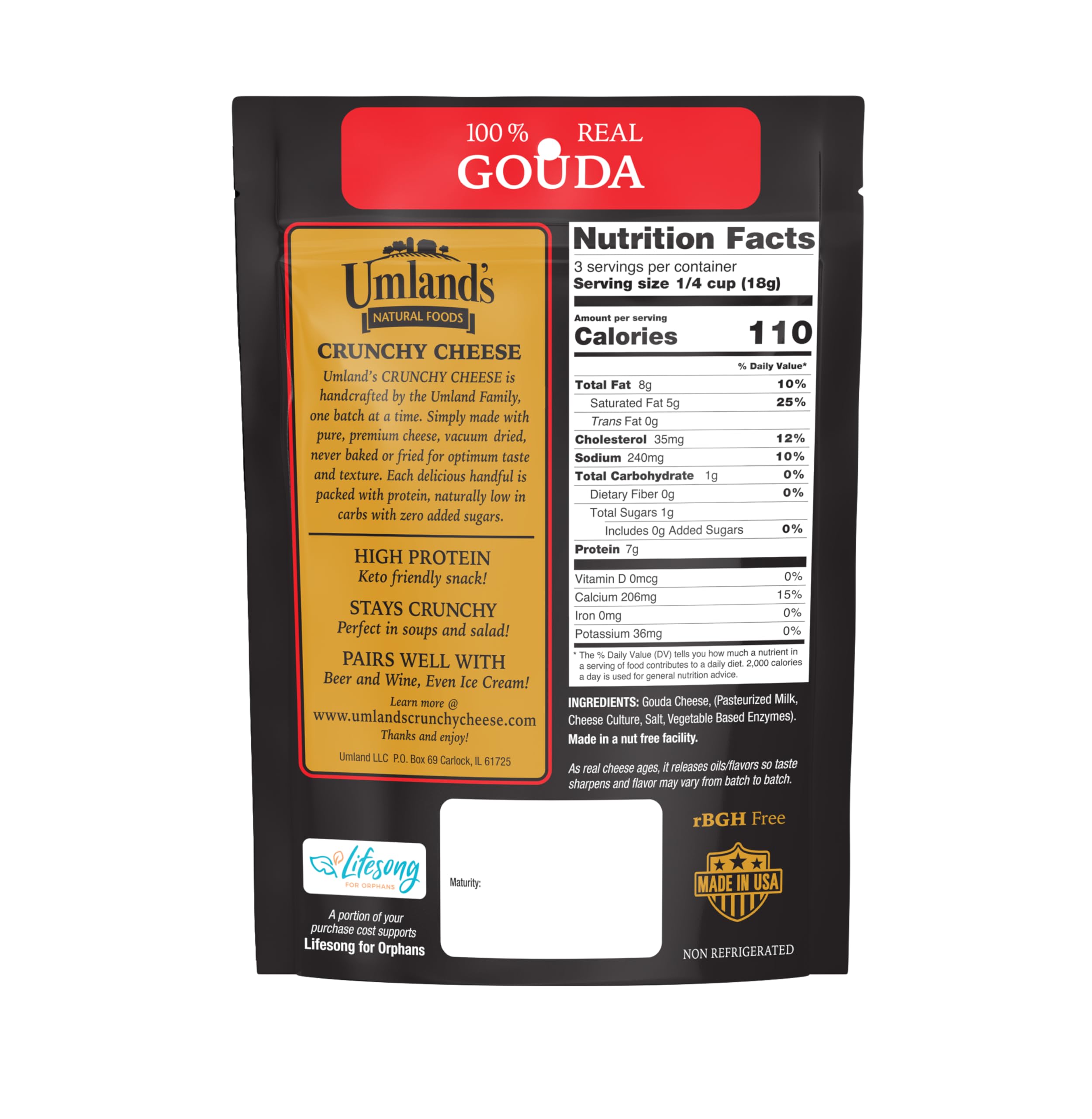Umland's Gouda cheese closeup – rich flavor and creamy texture in every bite.