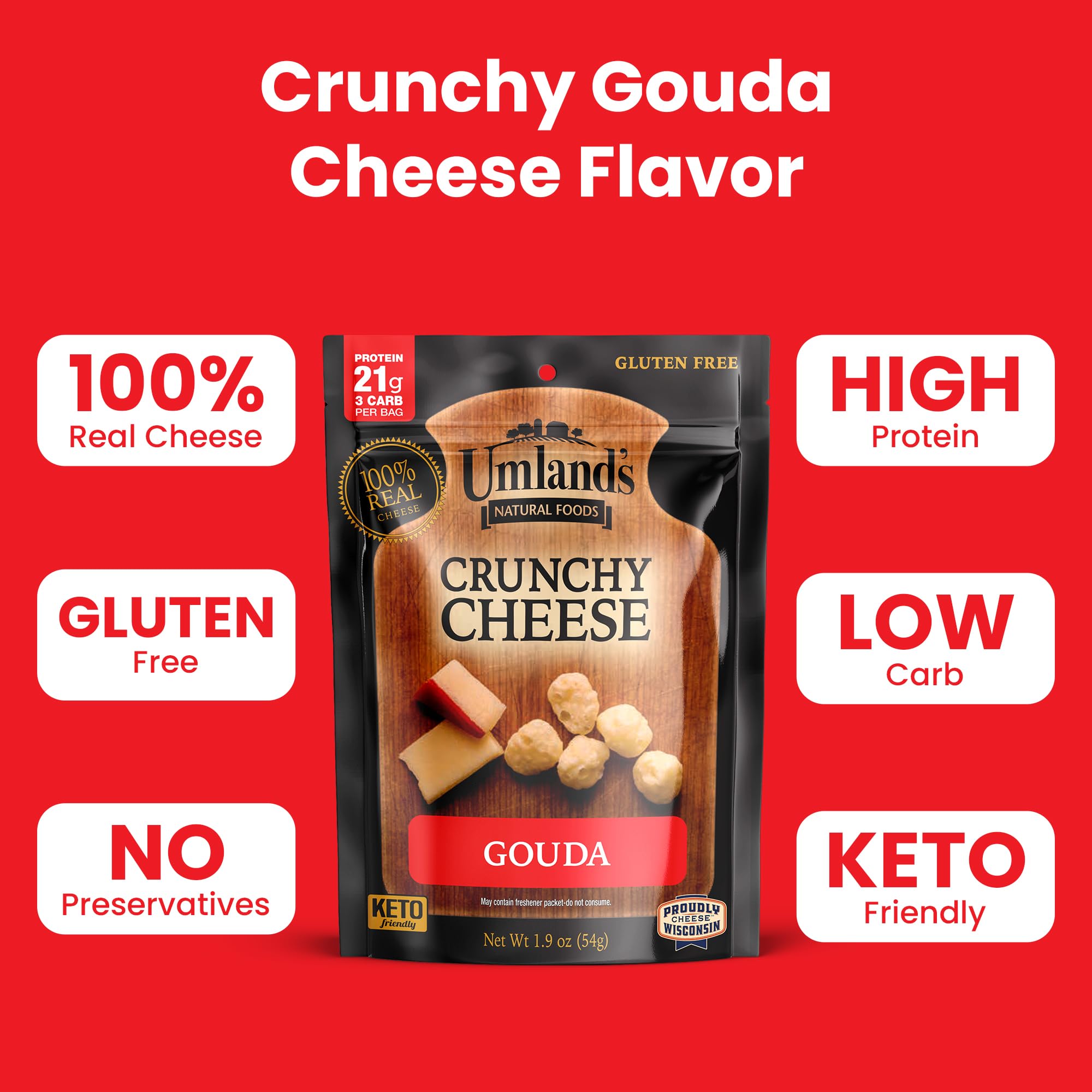 Umland's Crunchy Cheese Gouda – keto-friendly snack portion.