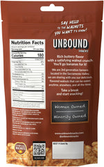 Unbound Snacks banana bread walnuts pack side, ideal for trail mixes with heart-healthy omega-3 benefits.