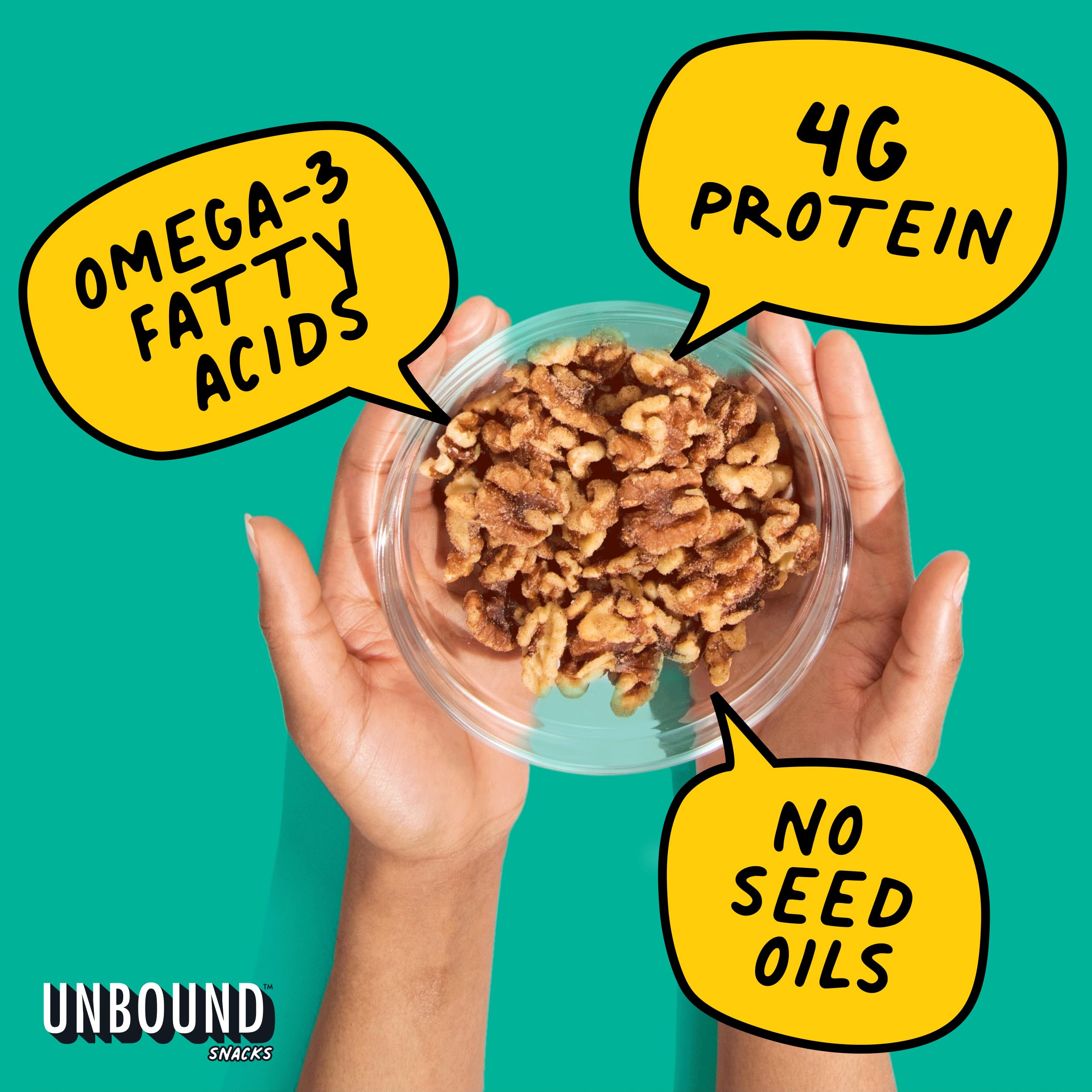 Unbound Snacks Toasted Churro Walnuts ingredients closeup spotlights natural seasoning