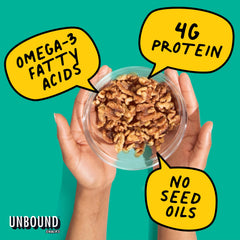 Unbound Snacks Toasted Churro Walnuts ingredients closeup spotlights natural seasoning
