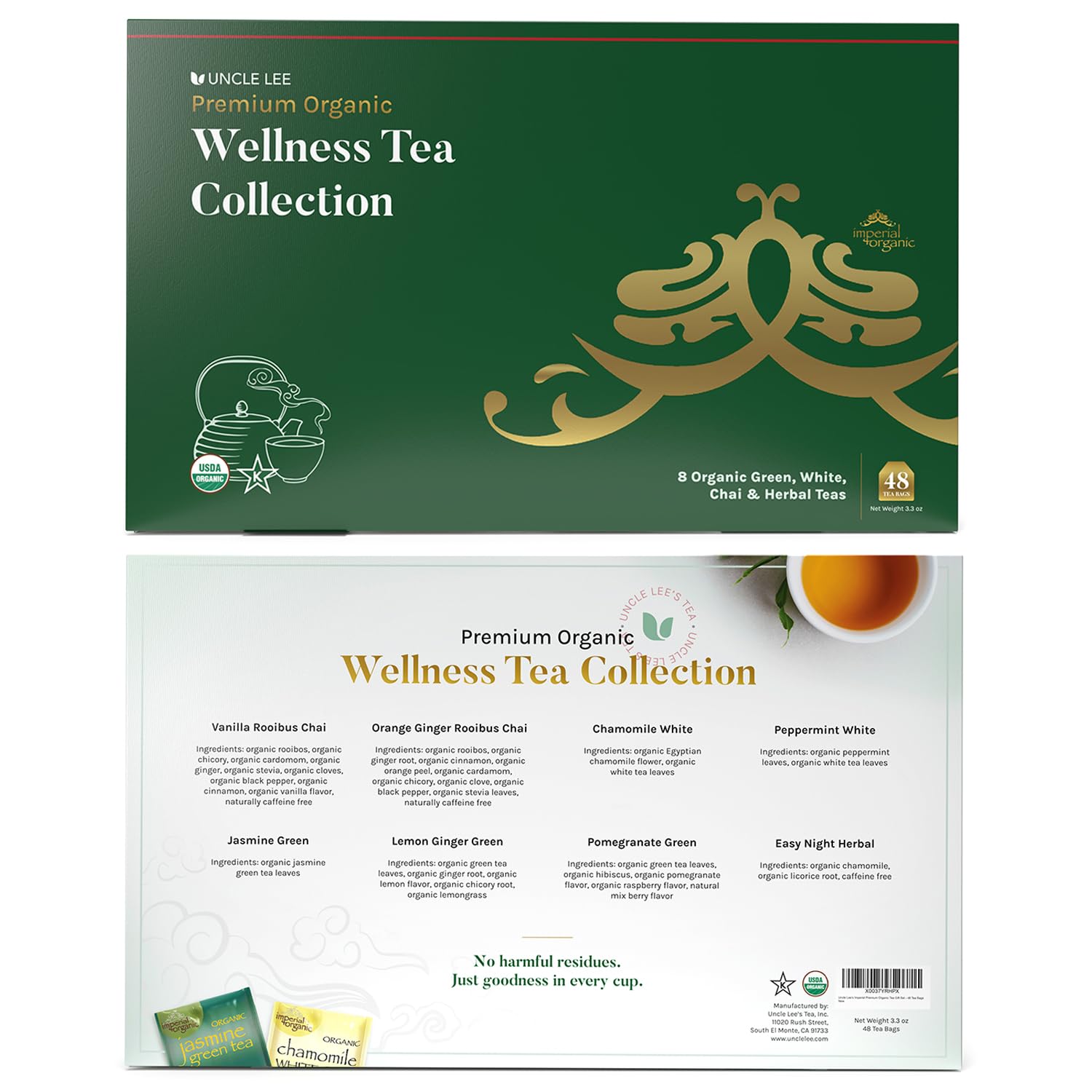 Uncle Lee's Easy Night Herbal tea bags for caffeine-free wind-down.
