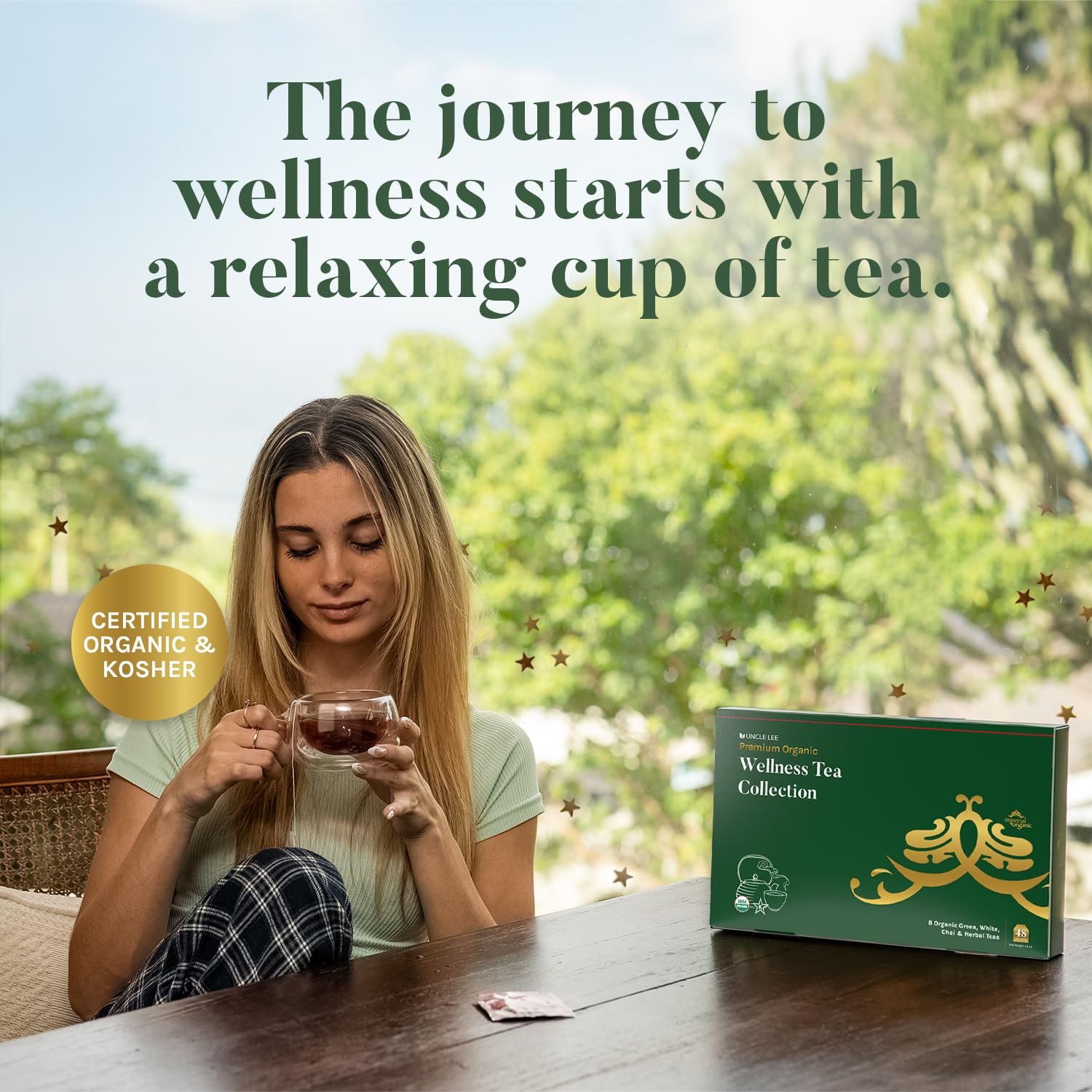 Uncle Lee's Lemon Ginger Green tea bags with zesty notes.