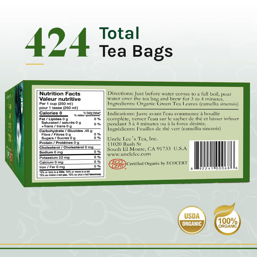 Uncle Lee's Organic Green Tea Bags teabags—convenient daily brew.