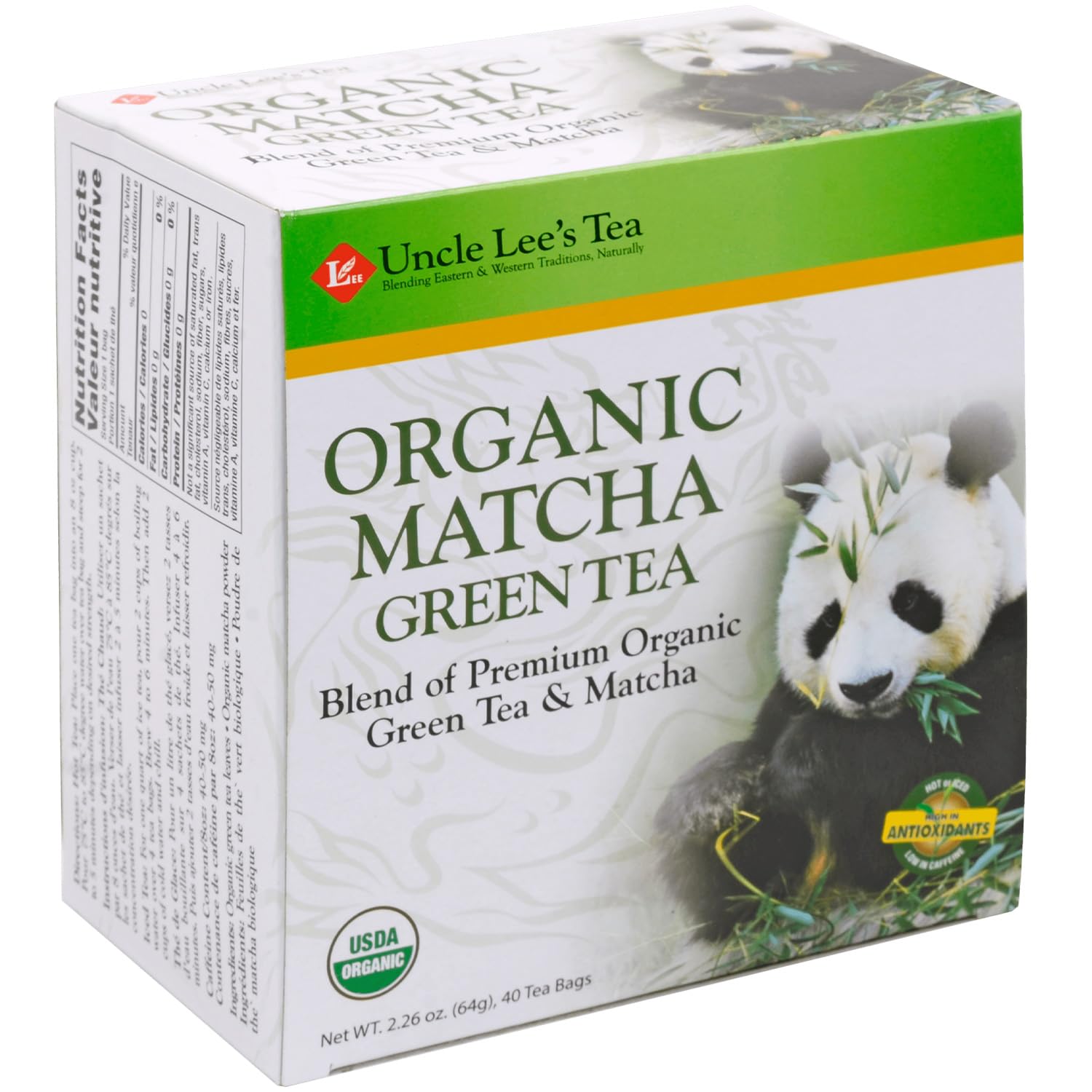 Uncle Lee's Organic Matcha Tea Bags packaging for convenient daily rituals