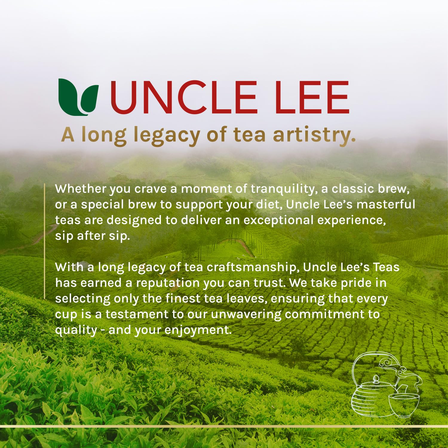 Uncle Lee's Organic Matcha Tea Bags ready to serve with vibrant aroma