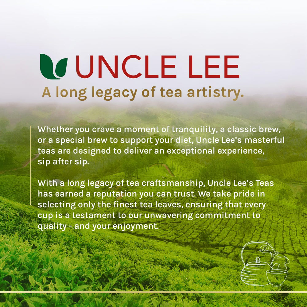 Uncle Lee's Organic Matcha Tea Bags ready to serve with vibrant aroma