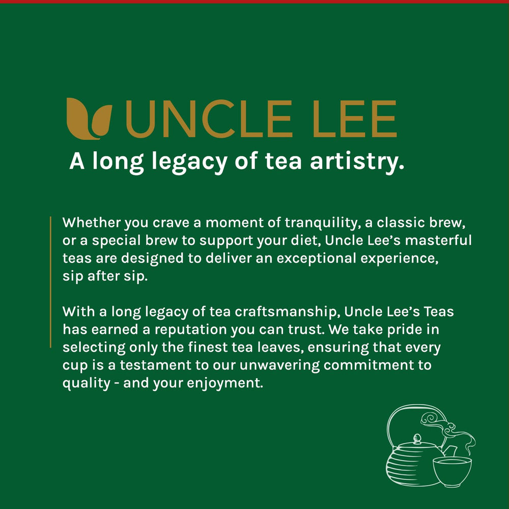 Pantry shelf with Uncle Lee's organic tea ready to brew
