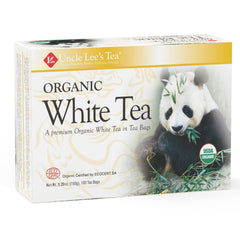 Uncle Lee's Organic White Tea bags in a 100-count pack, ready for daily brewing.