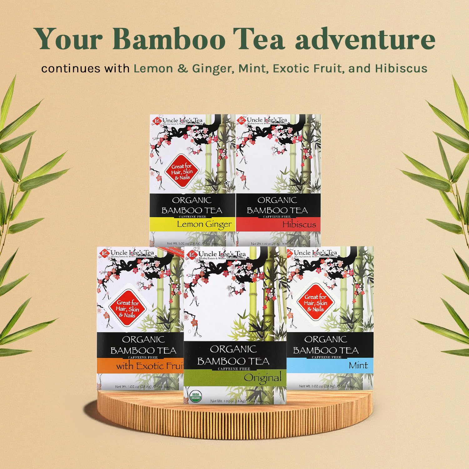 Uncle Lee's Tea Bamboo Original label highlights natural silica and organic certification