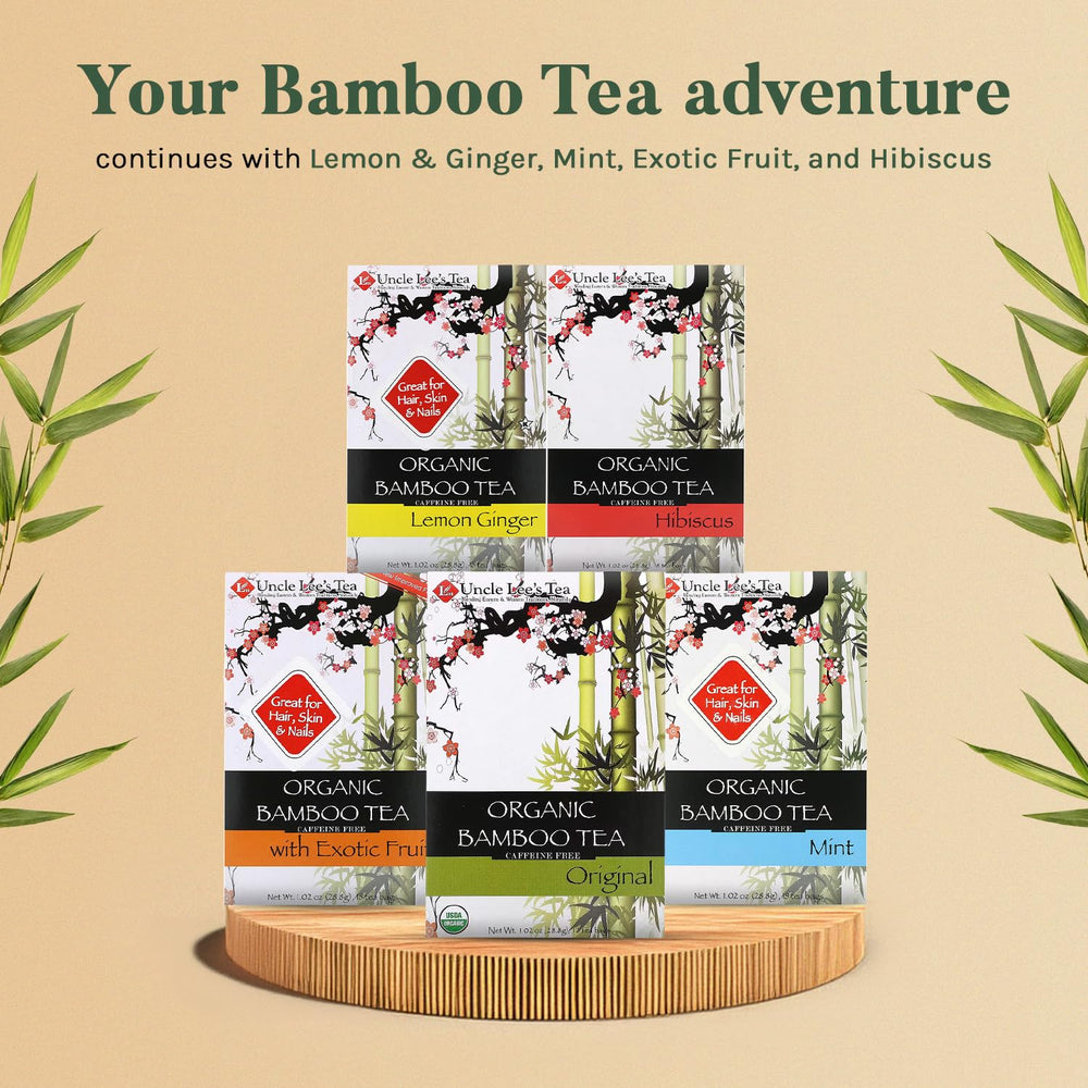 Uncle Lee's Tea Bamboo Original label highlights natural silica and organic certification