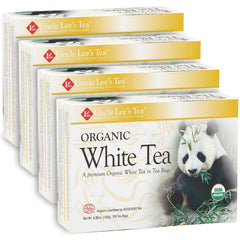 Uncle Lees Tea Organic White Tea bags packaging shows premium, eco-friendly design.