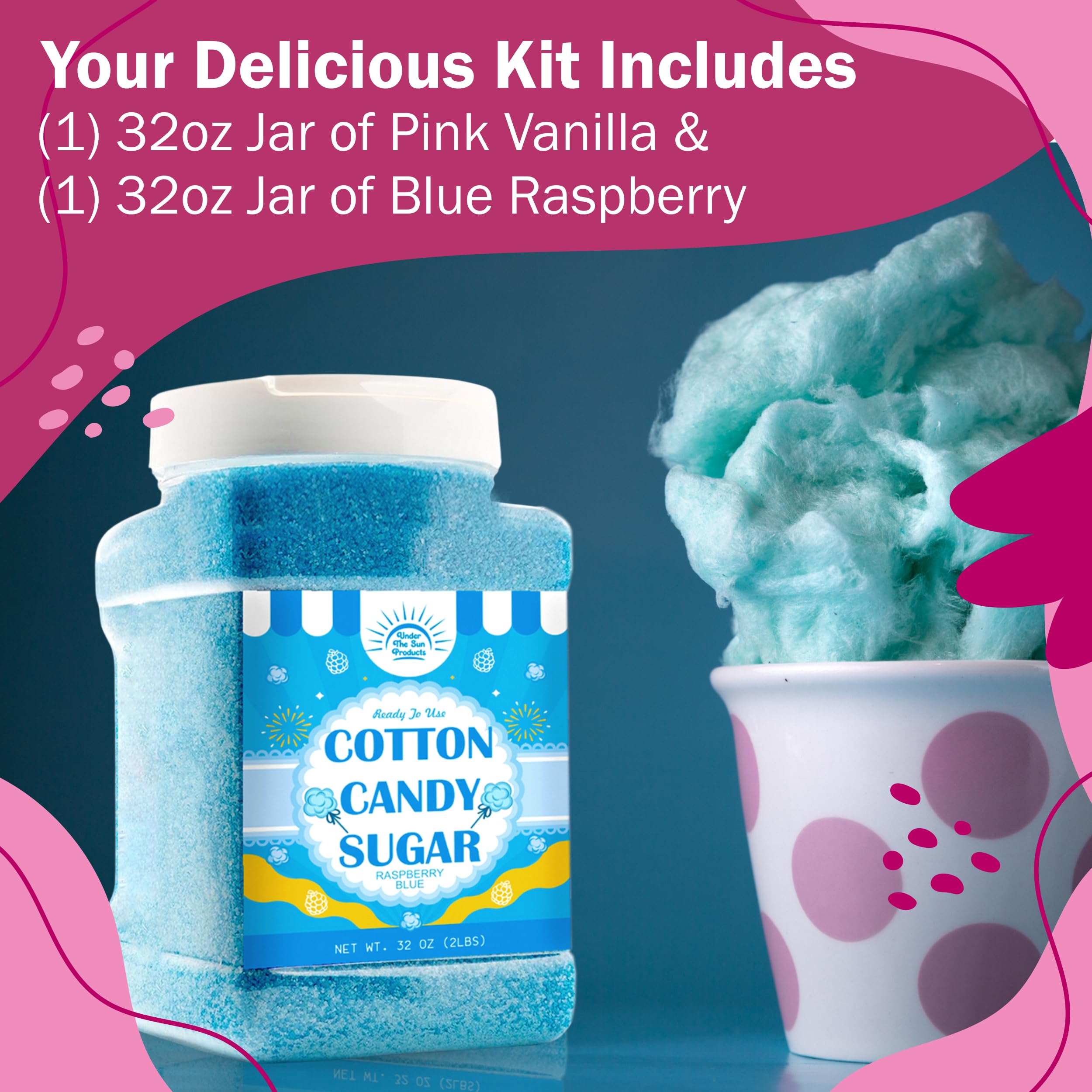 Under the Sun cotton candy sugar blue raspberry 2 lb jar perfect for events