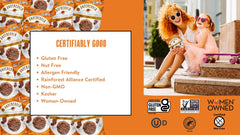 Undercover labels confirm gluten-free and nut-free certifications for safe snacking.