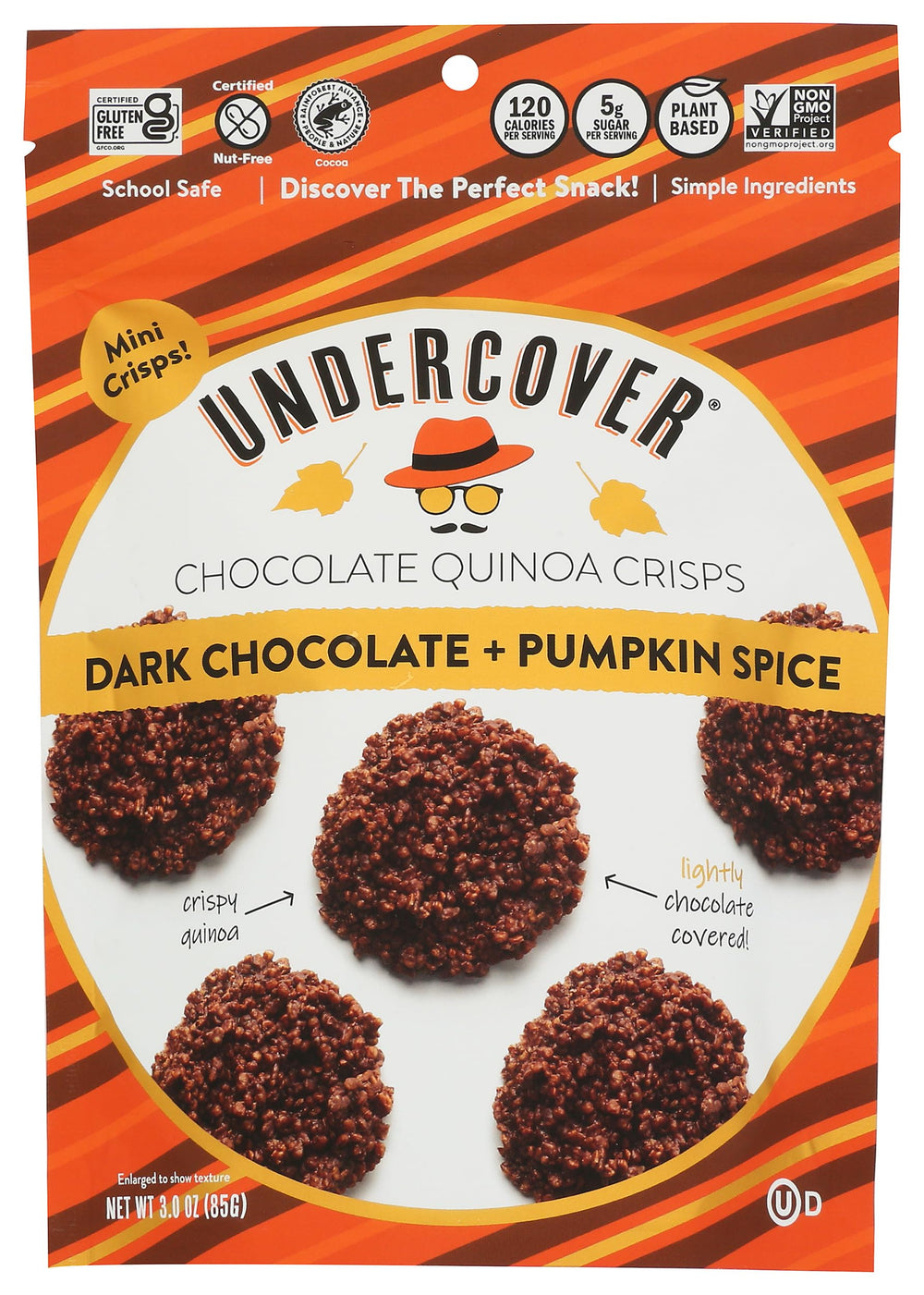 Undercover Quinoa Crisps packaging close-up highlighting premium ingredients for versatile snacking.