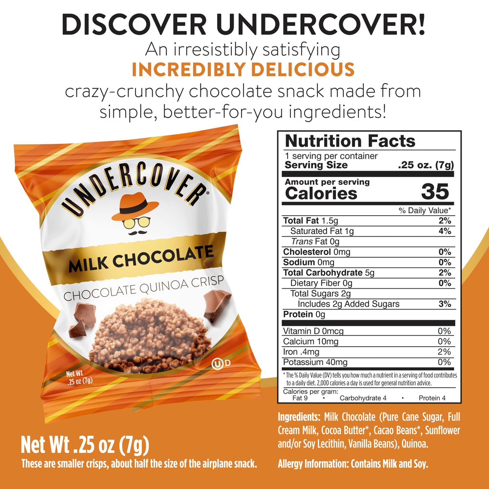 Close-up of Undercover Quinoa Crisps milk chocolate with crisp quinoa.