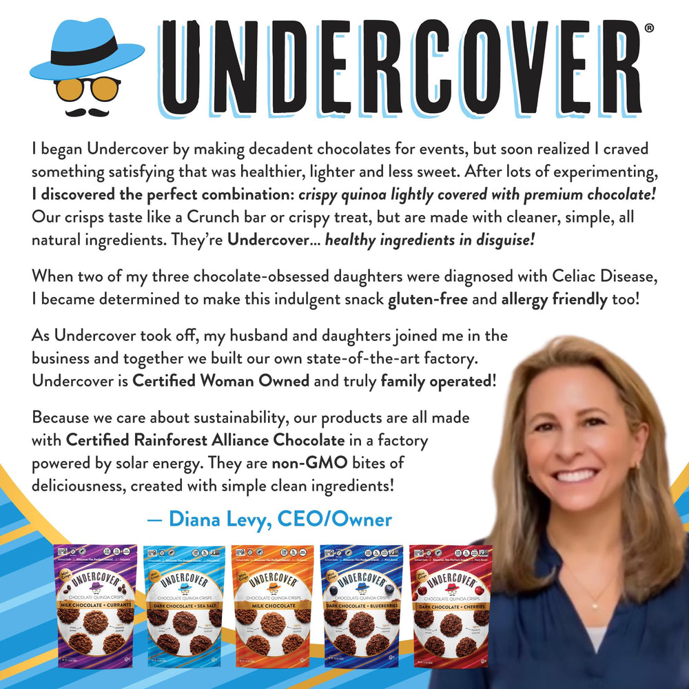 Daily snack idea with Undercover Quinoa dark chocolate crisps for work or school.