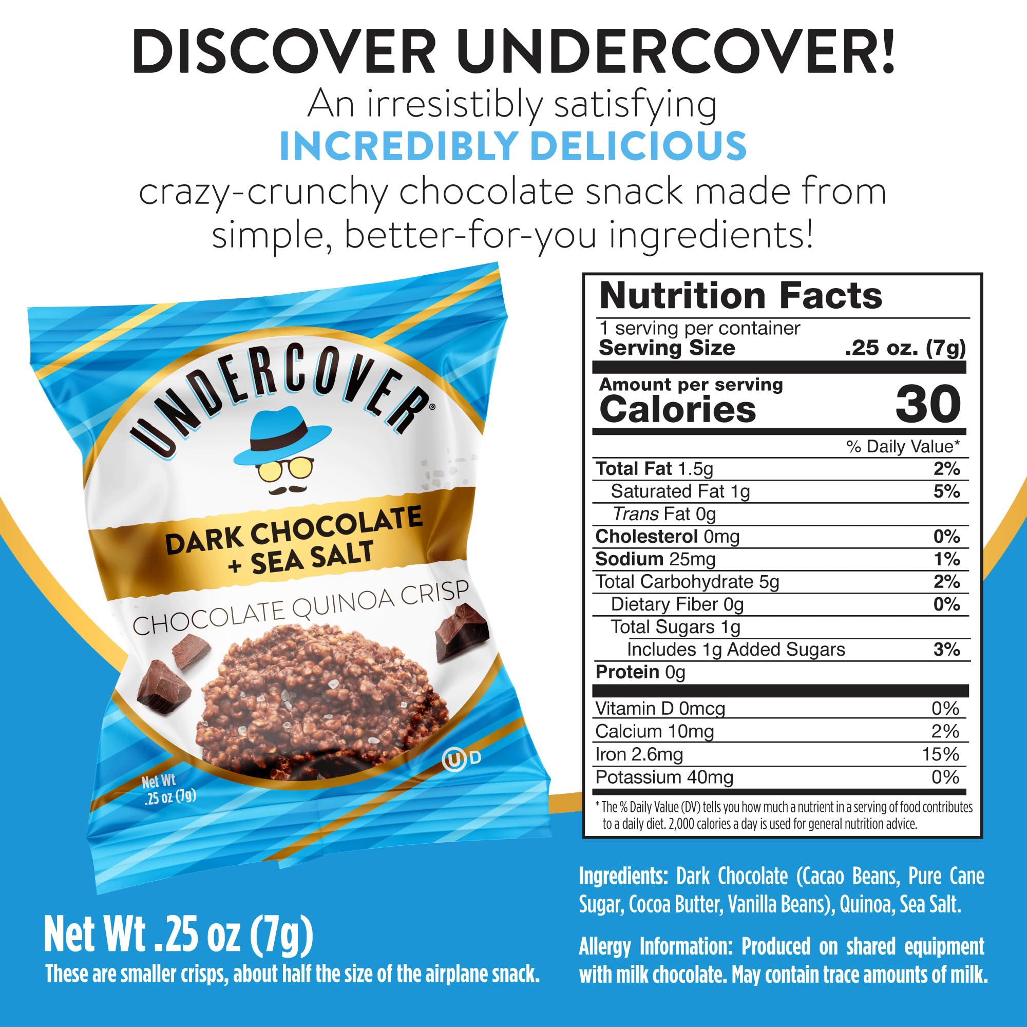 Close-up of Undercover Quinoa crisps showing chocolate coating and quinoa crunch.