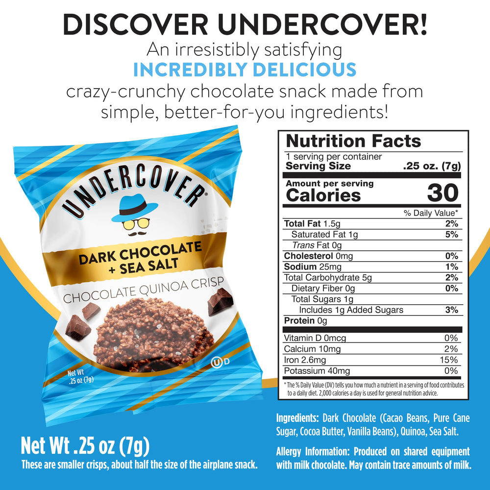 Close-up of Undercover Quinoa crisps showing chocolate coating and quinoa crunch.