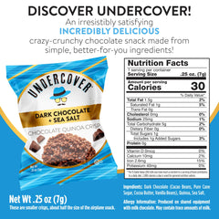 Close-up of Undercover Quinoa crisps showing chocolate coating and quinoa crunch.